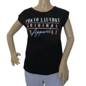 Tokyo Laundry Outfitters Black Turn-Up Sleeve T- Shirt